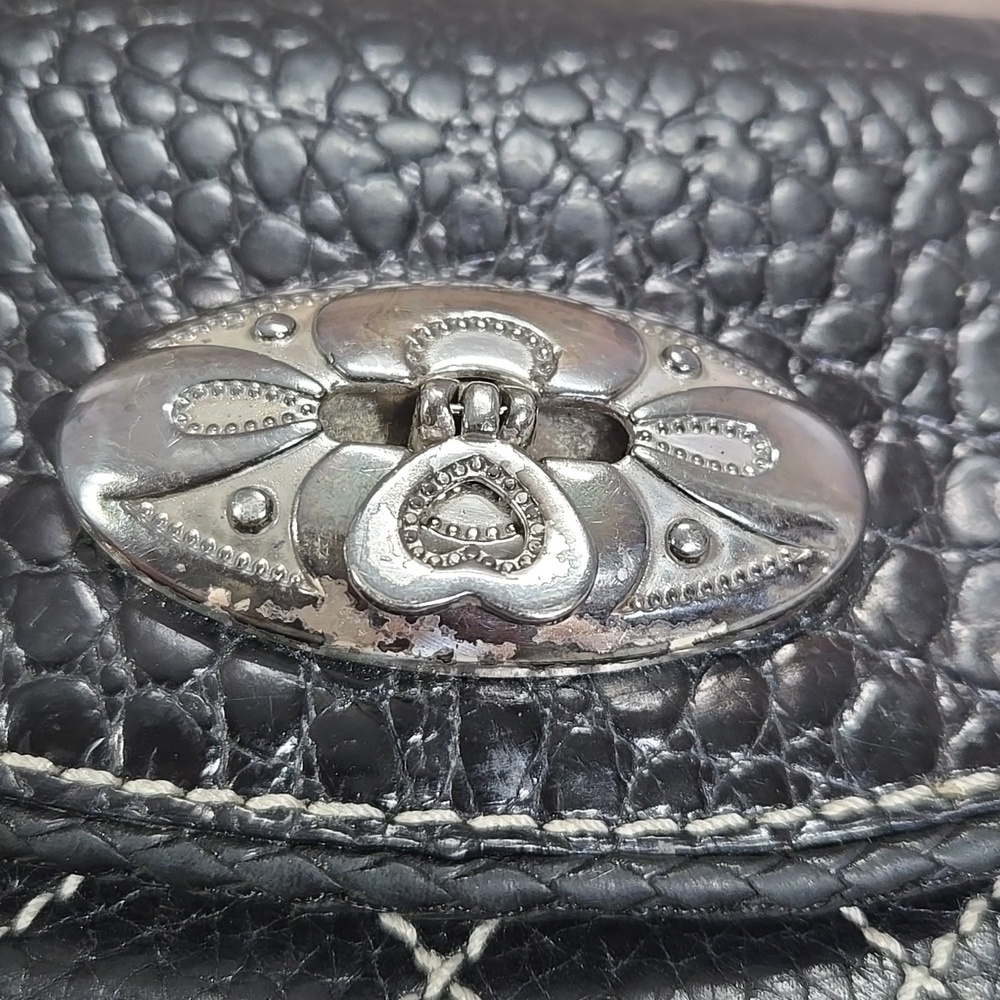 Brighton Black Croc-Embossed Quilted Leather Clutch Wallet - Picture 6 of 11